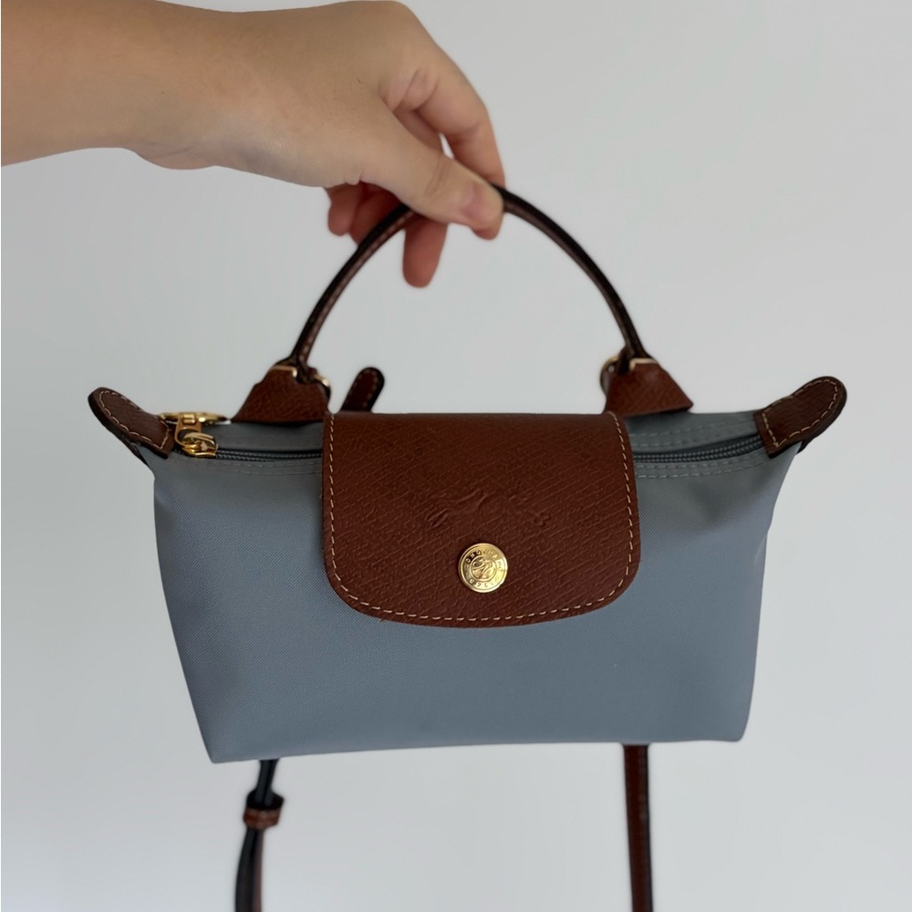 Authentic Longchamp le pliage mini Gray and Brown Mini Top-Handle Crossbody